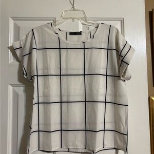SHEIN Cream and Black Checkered Blouse